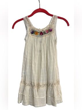 Little Cotton Dress 5 Years Ecru Boho Prairie Ruffle Crochet Flower Dress